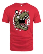 Cool Dinosaur T Rex Roar Comic Style Graphic Tee Fun Tshirt - red t-shirt on white background
