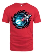 Space Rocket Warp Speed Galaxy Portal Cosmic Graphic Tee Tshirt - red t-shirt on white background