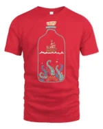 Ship In A Bottle Kraken Ocean Adventure Graphic Tee Tshirt - red t-shirt on white background