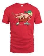 Cool Skeleton Skater Street Style Graphic Tee Tshirt - red t-shirt on white background