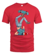 Funny Skateboard Fall Cartoon Skater Trick Fail Graphic T Shirt - red t-shirt on white background