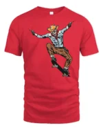Cowboy Skeleton Skateboard Trick Western Style Graphic Tee Tshirt - red t-shirt on white background
