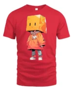 Cute Box Head Hoodie Character Streetwear Graphic Tee Tshirt - red t-shirt on white background