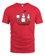 Cute Cartoon Pirate Ship Minimal Style Ocean Adventure Graphic Tee Tshirt - red t-shirt on white background