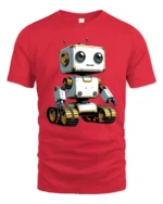 Adorable Robot on Tracks Tech Lover Graphic Tee Tshirt - red t-shirt on white background