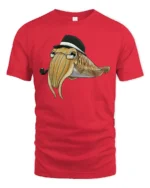 Dapper Squid with Hat and Pipe Cartoon Graphic Tee Tshirt - red t-shirt on white background