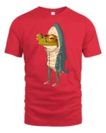 Funny Frog Shark Costume Cartoon Graphic Tee Quirky Animal Tshirt - red t-shirt on white background
