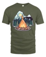 Campfire Mountain Adventure Outdoor Nature Vibes Graphic T Shirt - military green t-shirt on white background