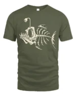 Deep Sea Angler Skeleton Fish Vintage Ocean Graphic Tee Tshirt - military green t-shirt on white background