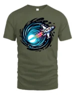 Space Rocket Warp Speed Galaxy Portal Cosmic Graphic Tee Tshirt - military green t-shirt on white background