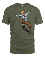 Cowboy Skeleton Skateboard Trick Western Style Graphic Tee Tshirt - military green t-shirt on white background
