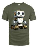 Adorable Robot on Tracks Tech Lover Graphic Tee Tshirt - military green t-shirt on white background