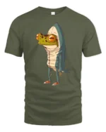 Funny Frog Shark Costume Cartoon Graphic Tee Quirky Animal Tshirt - military green t-shirt on white background