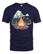 Campfire Mountain Adventure Outdoor Nature Vibes Graphic T Shirt - navy t-shirt on white background