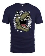 Cool Dinosaur T Rex Roar Comic Style Graphic Tee Fun Tshirt - navy t-shirt on white background