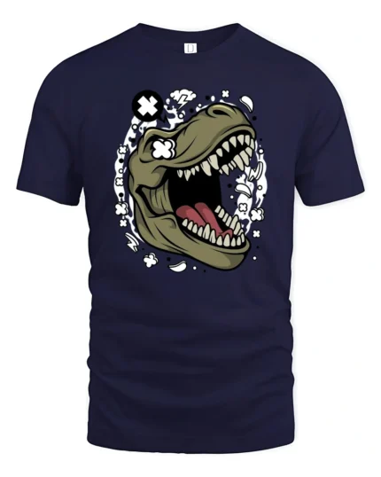 Cool Dinosaur T Rex Roar Comic Style Graphic Tee Fun Tshirt - navy t-shirt on white background