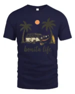 Bonita Life Beach Van Camping Sunset Vibes Graphic Tee Tshirt - navy t-shirt on white background