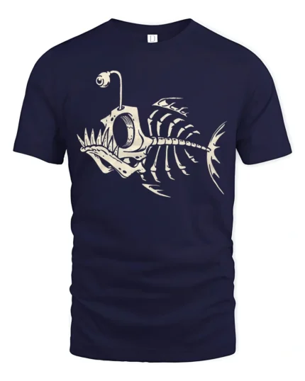Deep Sea Angler Skeleton Fish Vintage Ocean Graphic Tee Tshirt - navy t-shirt on white background