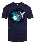 Space Rocket Warp Speed Galaxy Portal Cosmic Graphic Tee Tshirt - navy t-shirt on white background