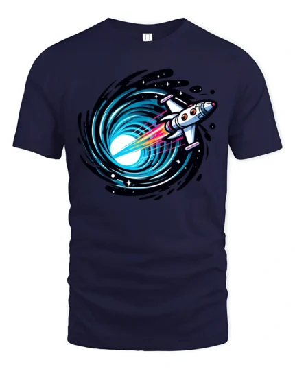 Space Rocket Warp Speed Galaxy Portal Cosmic Graphic Tee Tshirt - navy t-shirt on white background