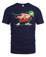 Cool Skeleton Skater Street Style Graphic Tee Tshirt - navy t-shirt on white background