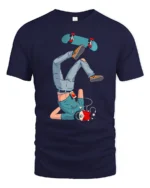 Funny Skateboard Fall Cartoon Skater Trick Fail Graphic T Shirt - navy t-shirt on white background