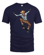 Cowboy Skeleton Skateboard Trick Western Style Graphic Tee Tshirt - navy t-shirt on white background