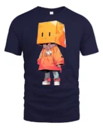 Cute Box Head Hoodie Character Streetwear Graphic Tee Tshirt - navy t-shirt on white background