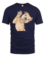 Cute Happy Dog Waving Paw Cartoon Graphic Tee Tshirt - navy t-shirt on white background