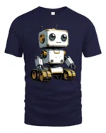 Adorable Robot on Tracks Tech Lover Graphic Tee Tshirt - navy t-shirt on white background