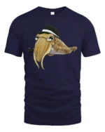 Dapper Squid with Hat and Pipe Cartoon Graphic Tee Tshirt - navy t-shirt on white background