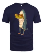 Funny Frog Shark Costume Cartoon Graphic Tee Quirky Animal Tshirt - navy t-shirt on white background