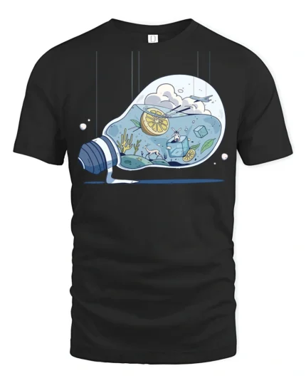 Surreal Lightbulb Cocktail World Aesthetic Graphic Tshirt - black t-shirt on white background
