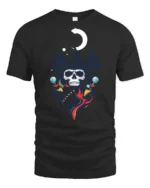 Cool Skeleton Wizard Magic Moon Night Graphic Soft Tshirt - black t-shirt on white background