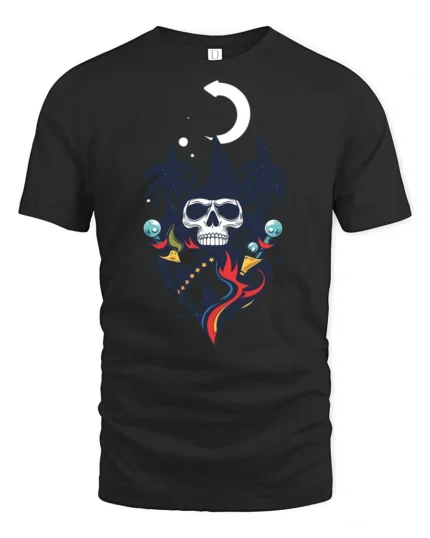 Cool Skeleton Wizard Magic Moon Night Graphic Soft Tshirt - black t-shirt on white background