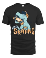 Funny Dinosaur Skater Keep Skating Graphic Soft Tshirt - black t-shirt on white background