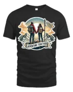 Adventure Together Couple Hiking Mountains Graphic Soft Tee - black t-shirt on white background