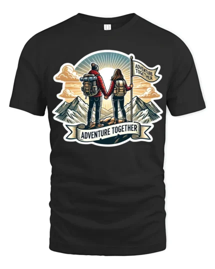 Adventure Together Couple Hiking Mountains Graphic Soft Tee - black t-shirt on white background