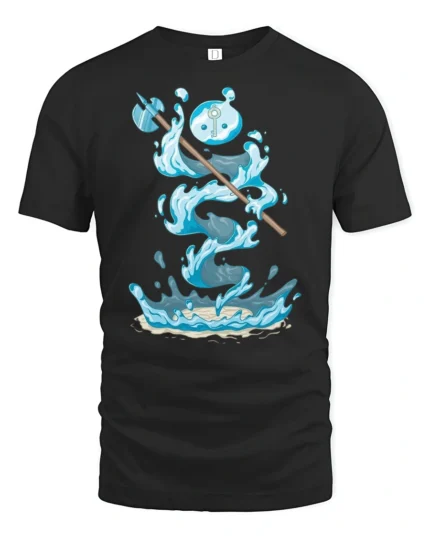Magical Water Slime Warrior Battle Axe Graphic Soft Tshirt - black t-shirt on white background