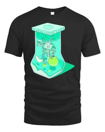 Surreal Apple Treehouse Terrarium Aesthetic Soft Tshirt - black t-shirt on white background