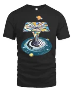 Cosmic Portal Galaxy Planets Retro Space Art Graphic T Shirt - black t-shirt on white background