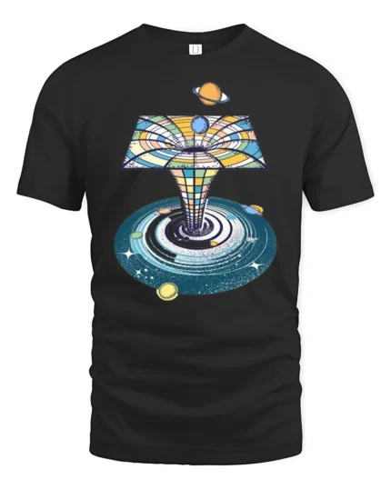 Cosmic Portal Galaxy Planets Retro Space Art Graphic T Shirt - black t-shirt on white background