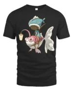 Unique Fish Taxi Driver Fantasy Art Graphic Tshirt - black t-shirt on white background