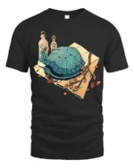 Whimsical Garden Turtle and Botanical Glass Vials Tshirt - black t-shirt on white background