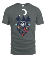 Cool Skeleton Wizard Magic Moon Night Graphic Soft Tshirt - gray t-shirt on white background