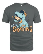 Funny Dinosaur Skater Keep Skating Graphic Soft Tshirt - gray t-shirt on white background