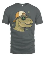 Cool St Patrick’s Day T-Rex Clover Sunglasses Soft Tee - gray t-shirt on white background
