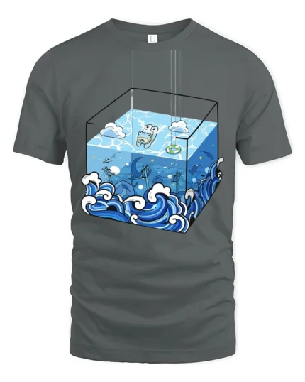 Surreal Ocean Cube Wave Cartoon Deep Sea Artistic T Shirt - gray t-shirt on white background