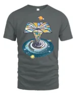 Cosmic Portal Galaxy Planets Retro Space Art Graphic T Shirt - gray t-shirt on white background