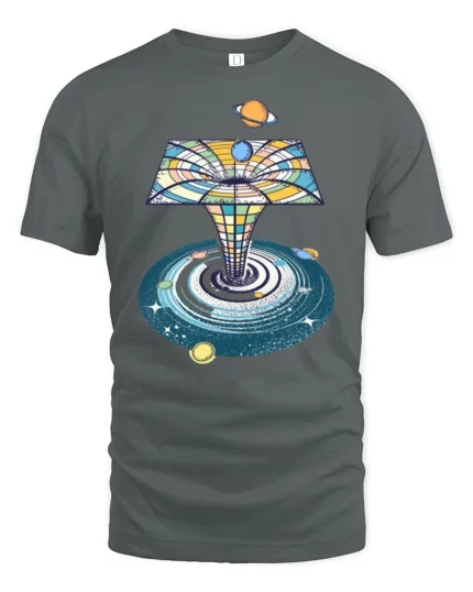 Cosmic Portal Galaxy Planets Retro Space Art Graphic T Shirt - gray t-shirt on white background